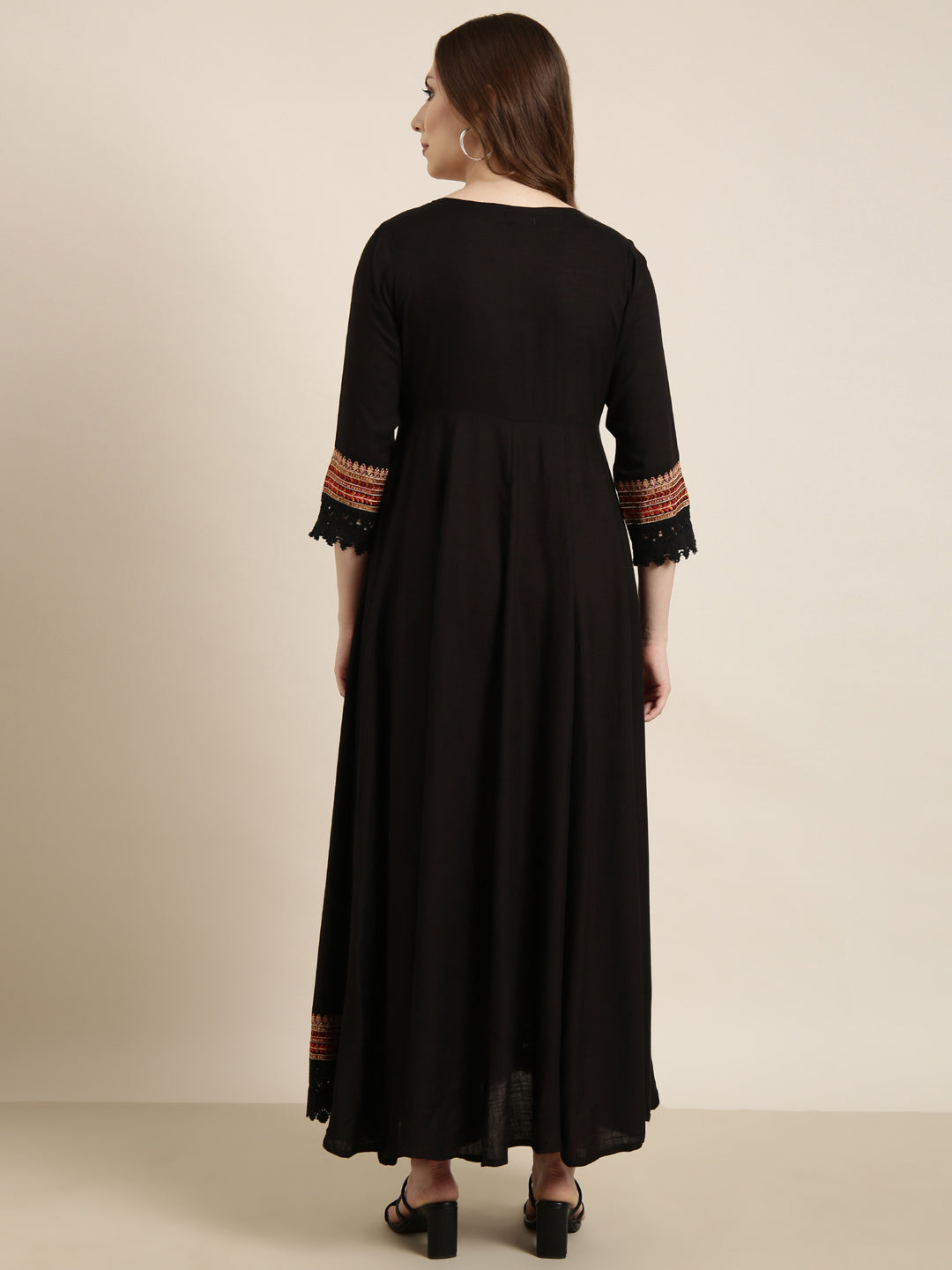 Women's Anarkali Black Embellished Kurta