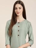 Women's Sea Green Abstract Woven Design Straight Kurta