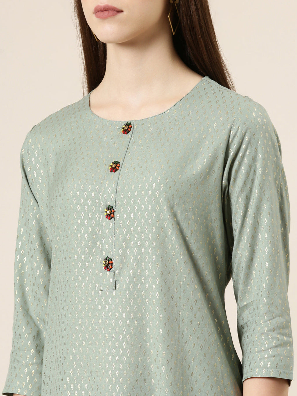 Women's Sea Green Abstract Woven Design Straight Kurta