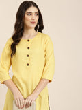 Women's Yellow Ethnic Motif Embroidered Thread Work Straight Kurta