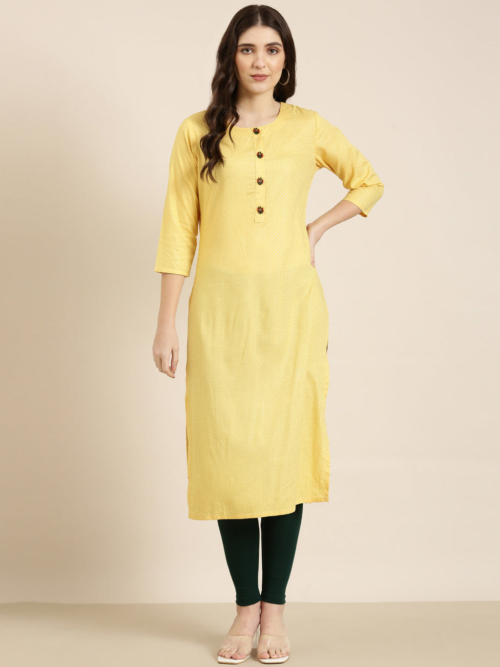 Women's Yellow Ethnic Motif Embroidered Thread Work Straight Kurta