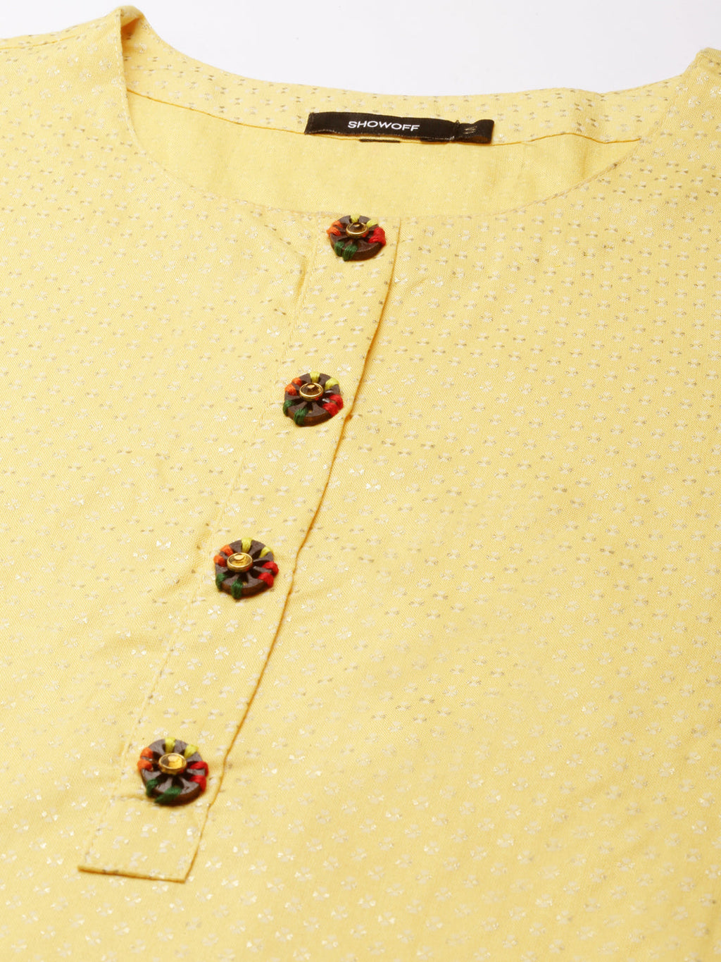 Women's Yellow Ethnic Motif Embroidered Thread Work Straight Kurta