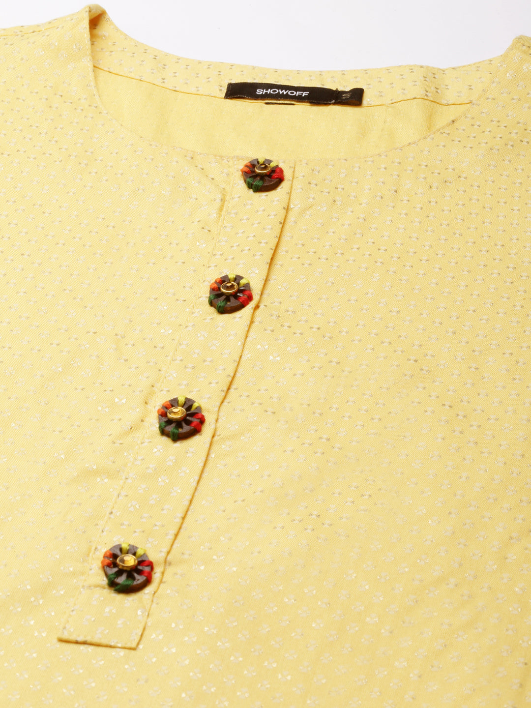 Women's Yellow Ethnic Motif Embroidered Thread Work Straight Kurta