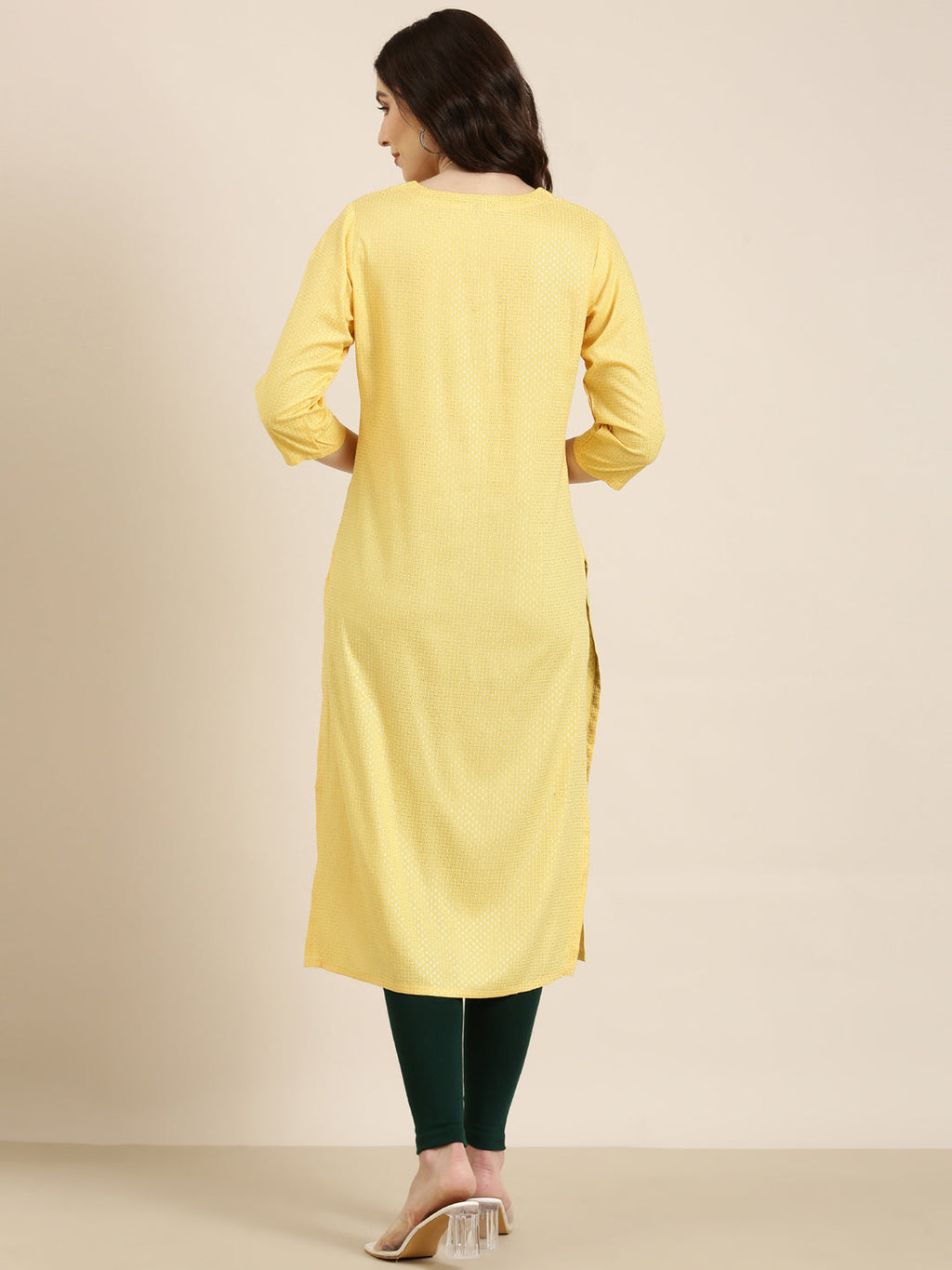 Women's Yellow Ethnic Motif Embroidered Thread Work Straight Kurta