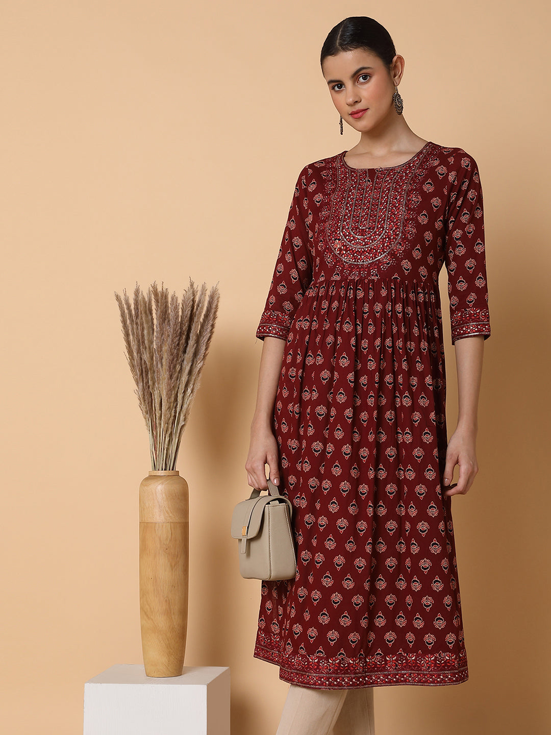 Women's Ethnic Motifs Maroon Anarkali Kurta