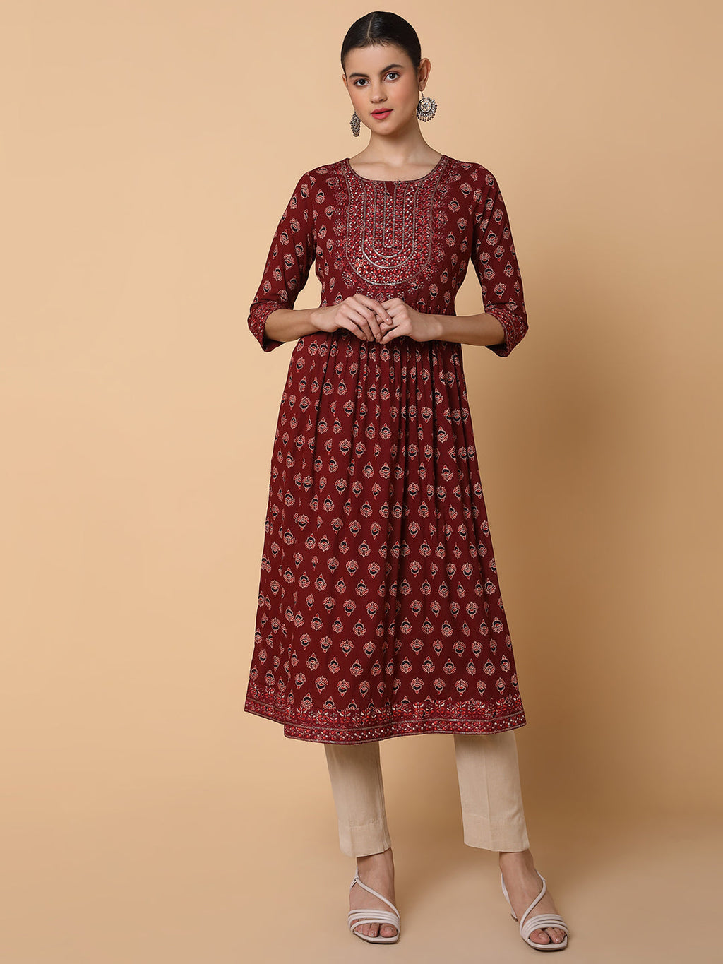 Women's Ethnic Motifs Maroon Anarkali Kurta