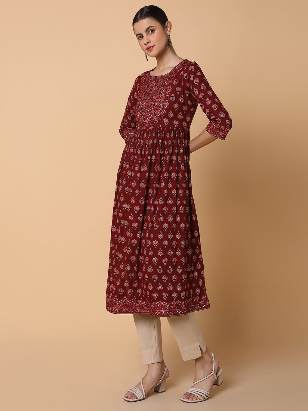 Women's Ethnic Motifs Maroon Anarkali Kurta