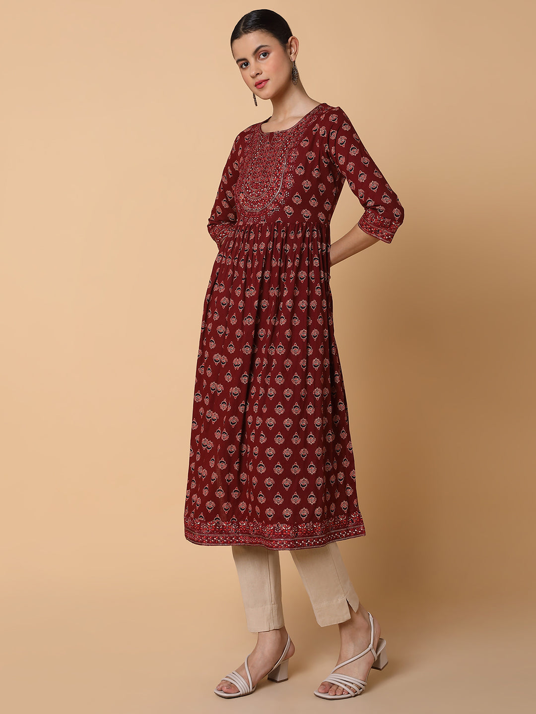 Women's Ethnic Motifs Maroon Anarkali Kurta