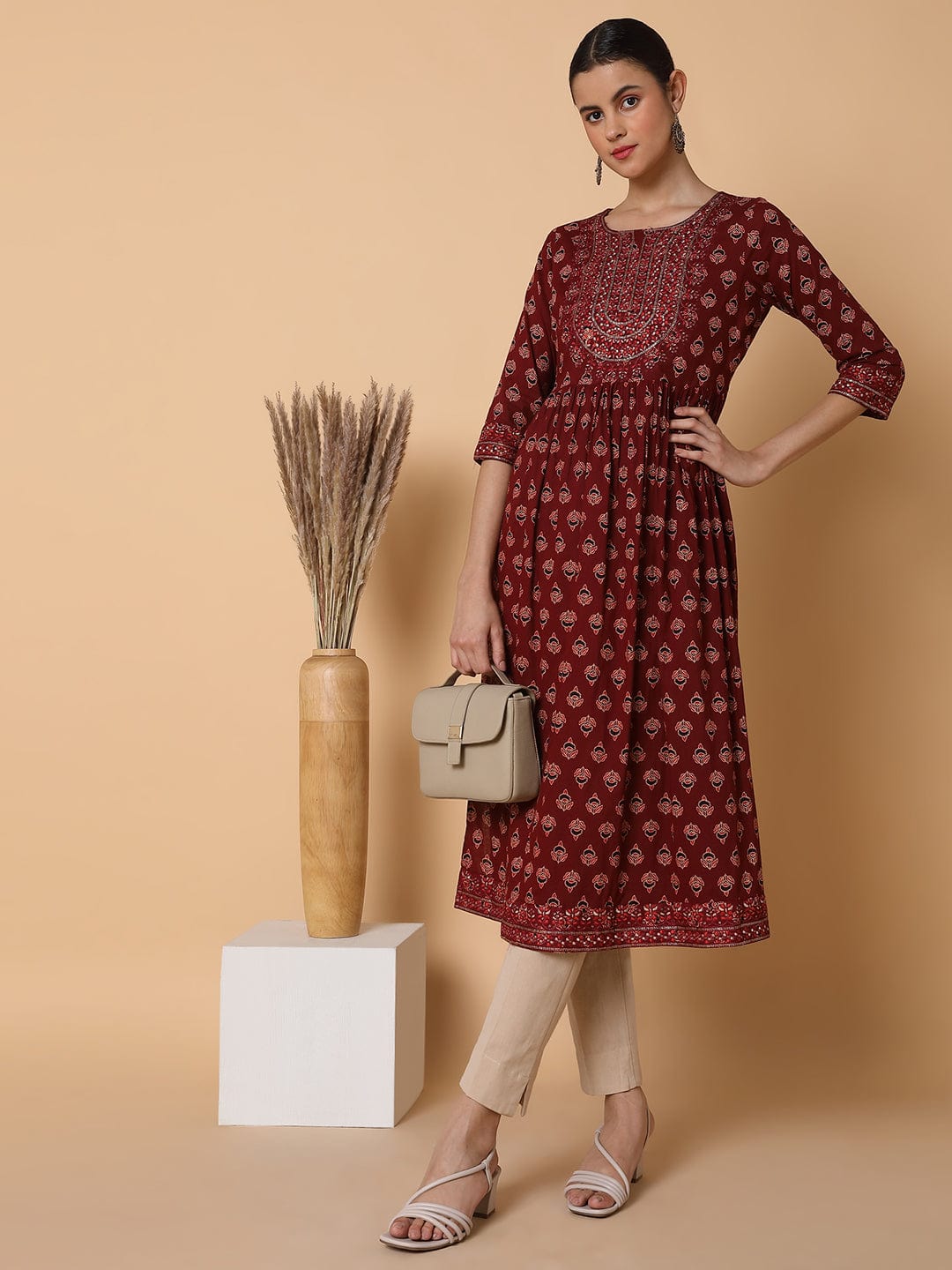 Women's Ethnic Motifs Maroon Anarkali Kurta