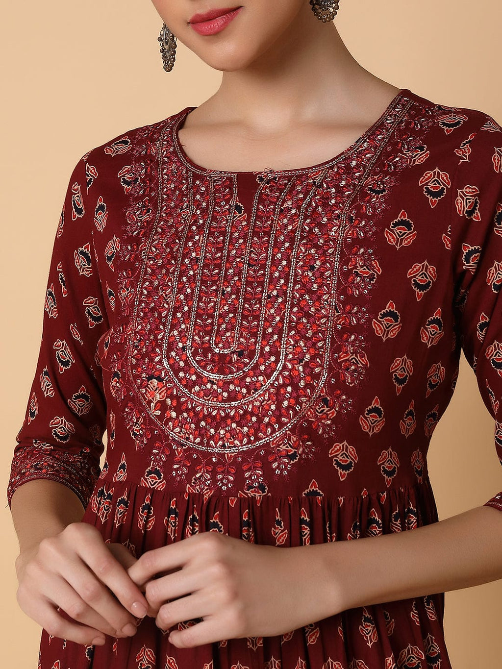 Women's Ethnic Motifs Maroon Anarkali Kurta