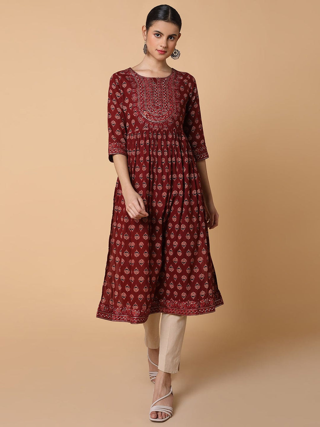 Women's Ethnic Motifs Maroon Anarkali Kurta