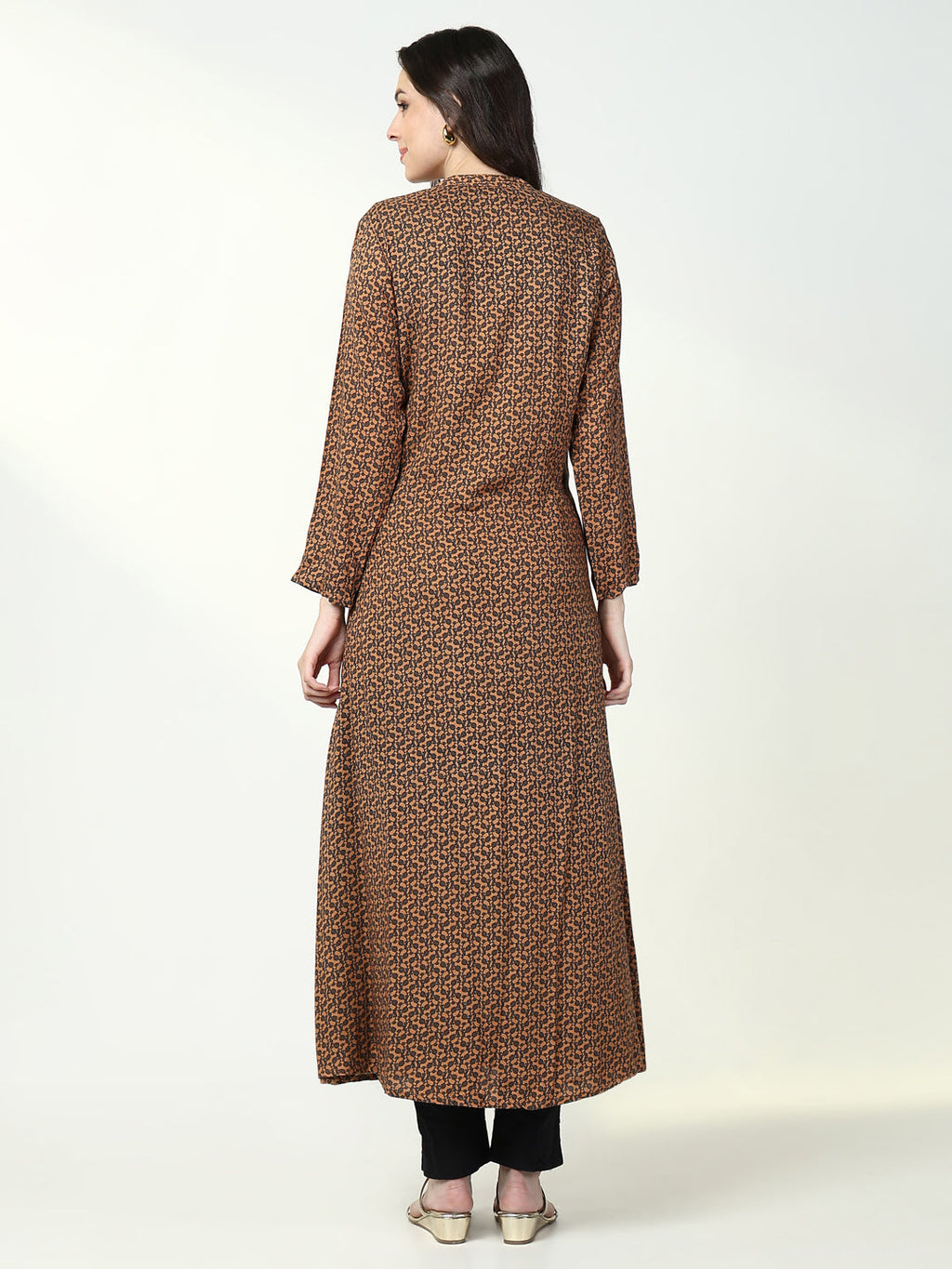 Women's Black Solid A Line Kurta with Coat