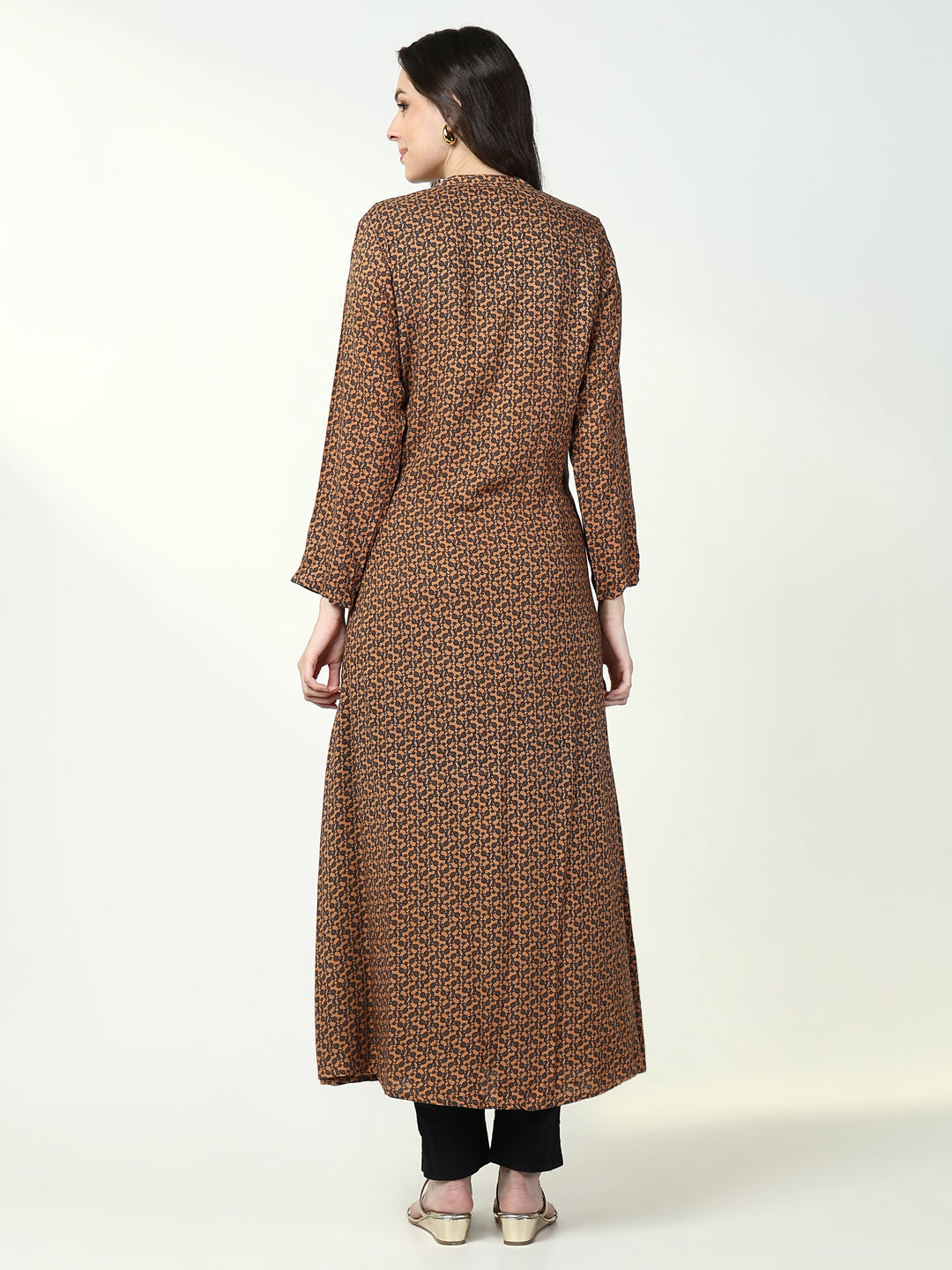Women's Black Solid A Line Kurta with Coat