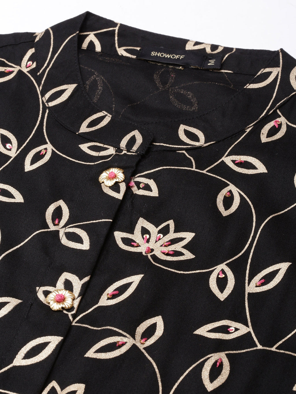 Women's Straight Black Floral Kurta