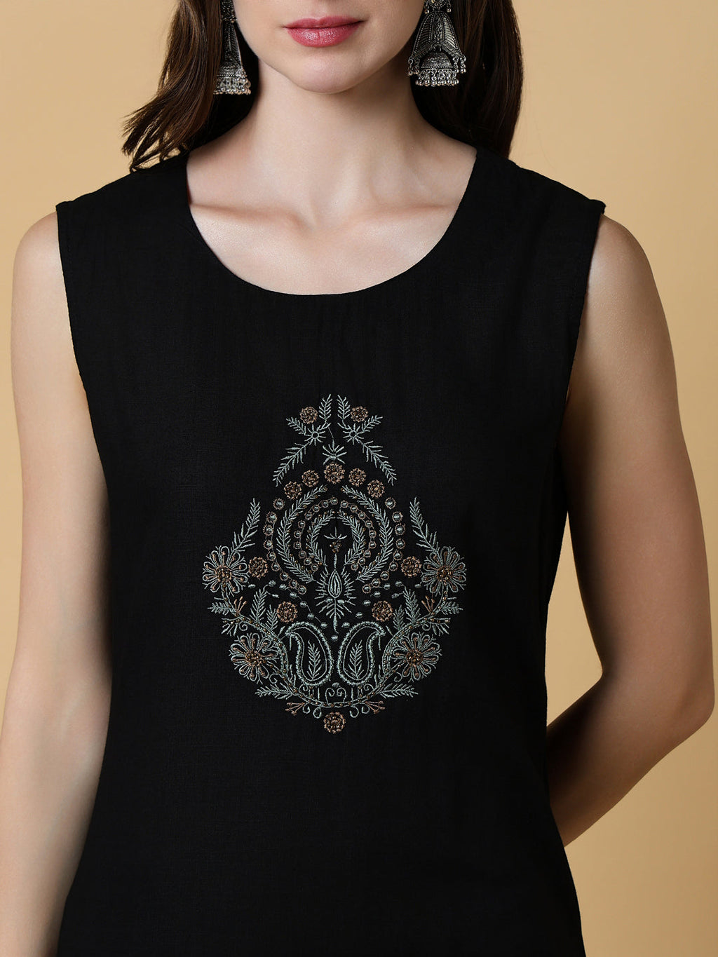 Women's Graphic Black A-Line Kurta with Shrug
