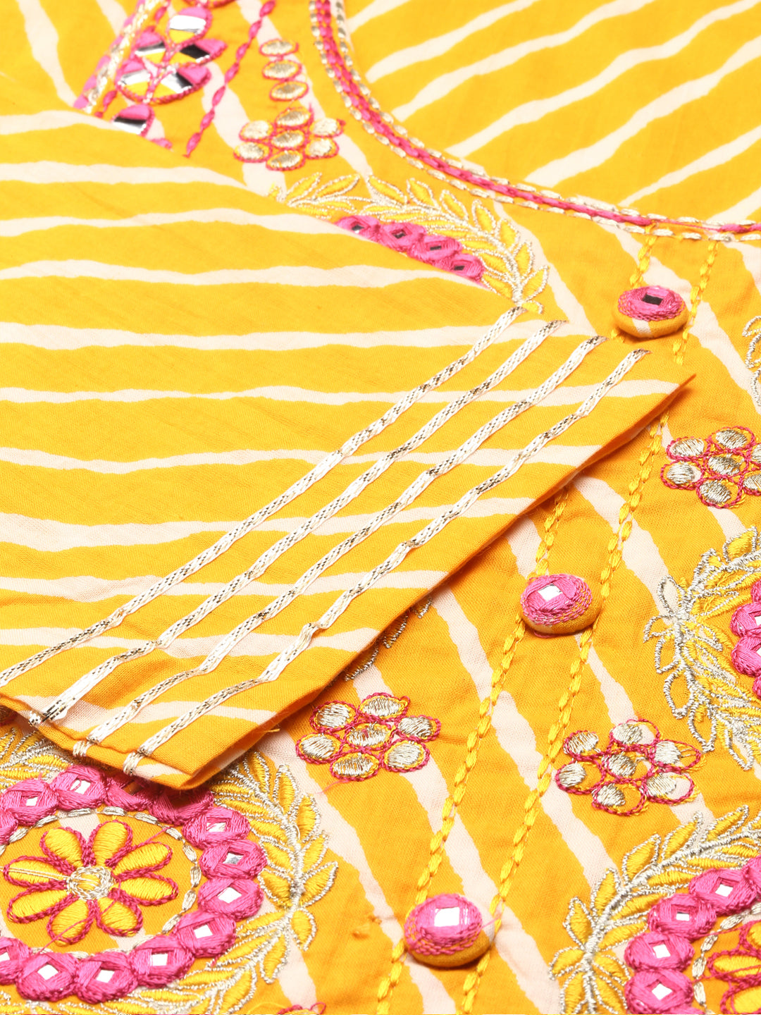 Women's Yellow Embellished Gotta Patti Anarkali Cotton Kurta