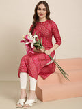 Women's Straight Pink Bandhani Kurta