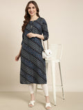 Women's Straight Navy Blue Bandhani Kurta
