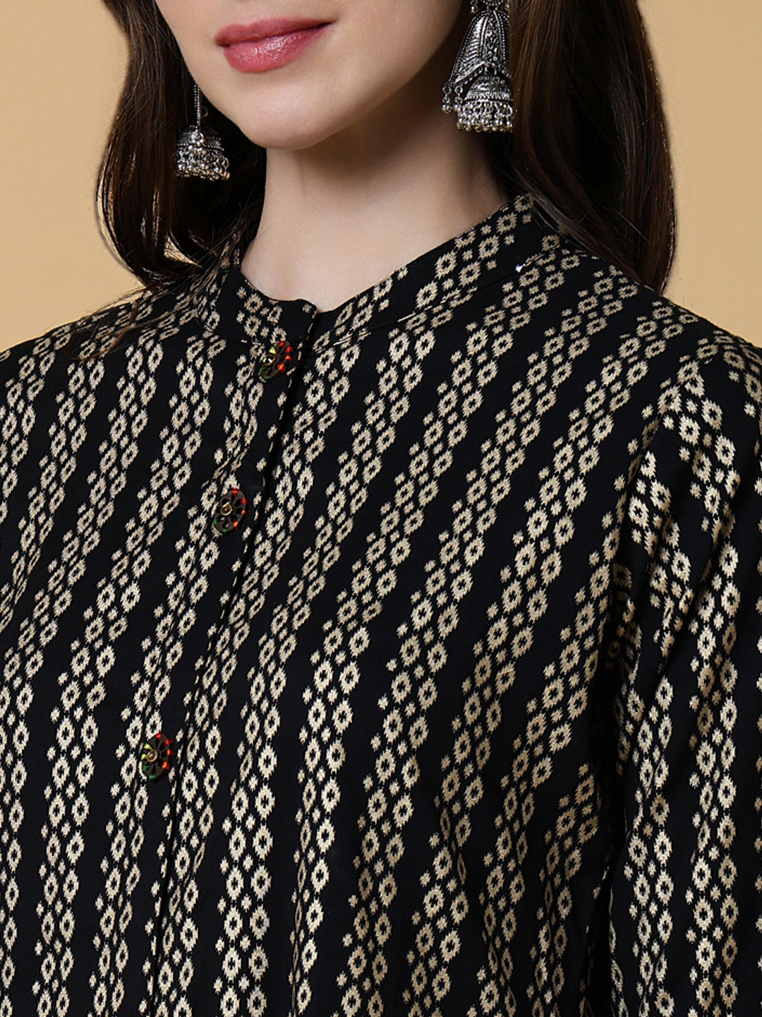 Women's Black Graphic Straight Kurta
