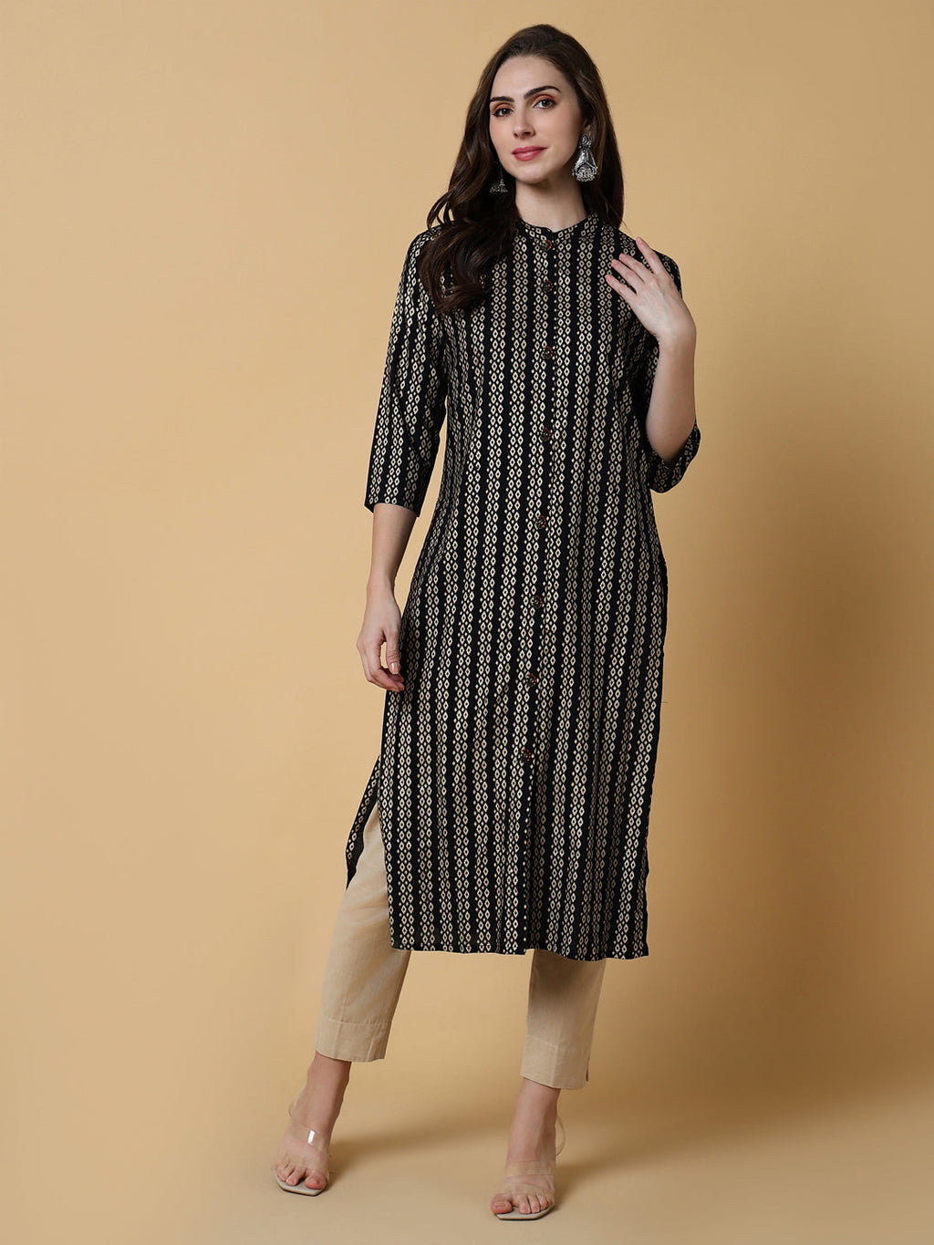 Women's Black Graphic Straight Kurta
