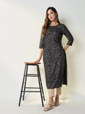 Women's Navy Blue Graphic Straight Kurta