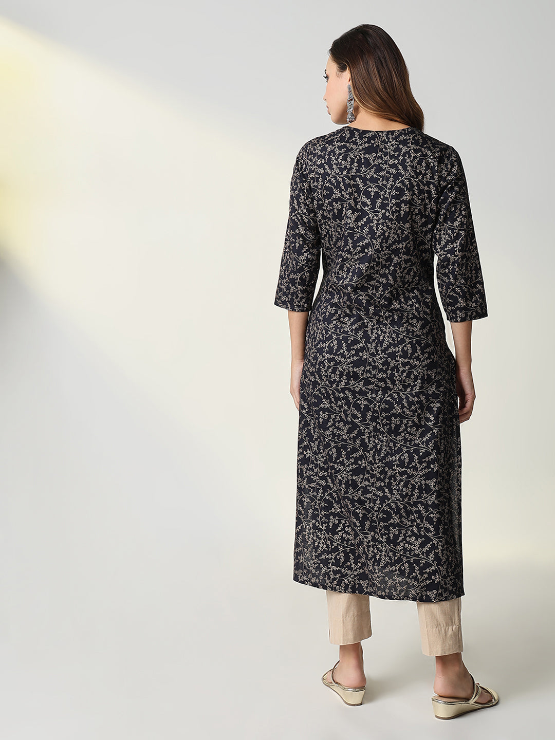 Women's Navy Blue Graphic Straight Kurta