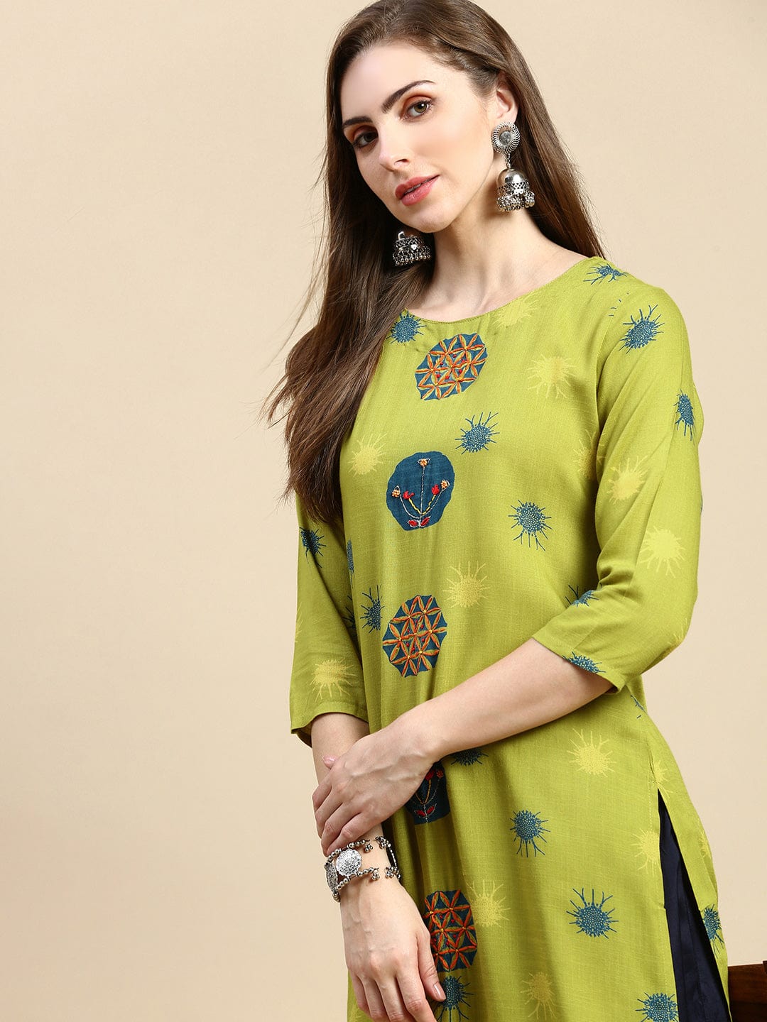 Women's Abstract Green Straight Kurta