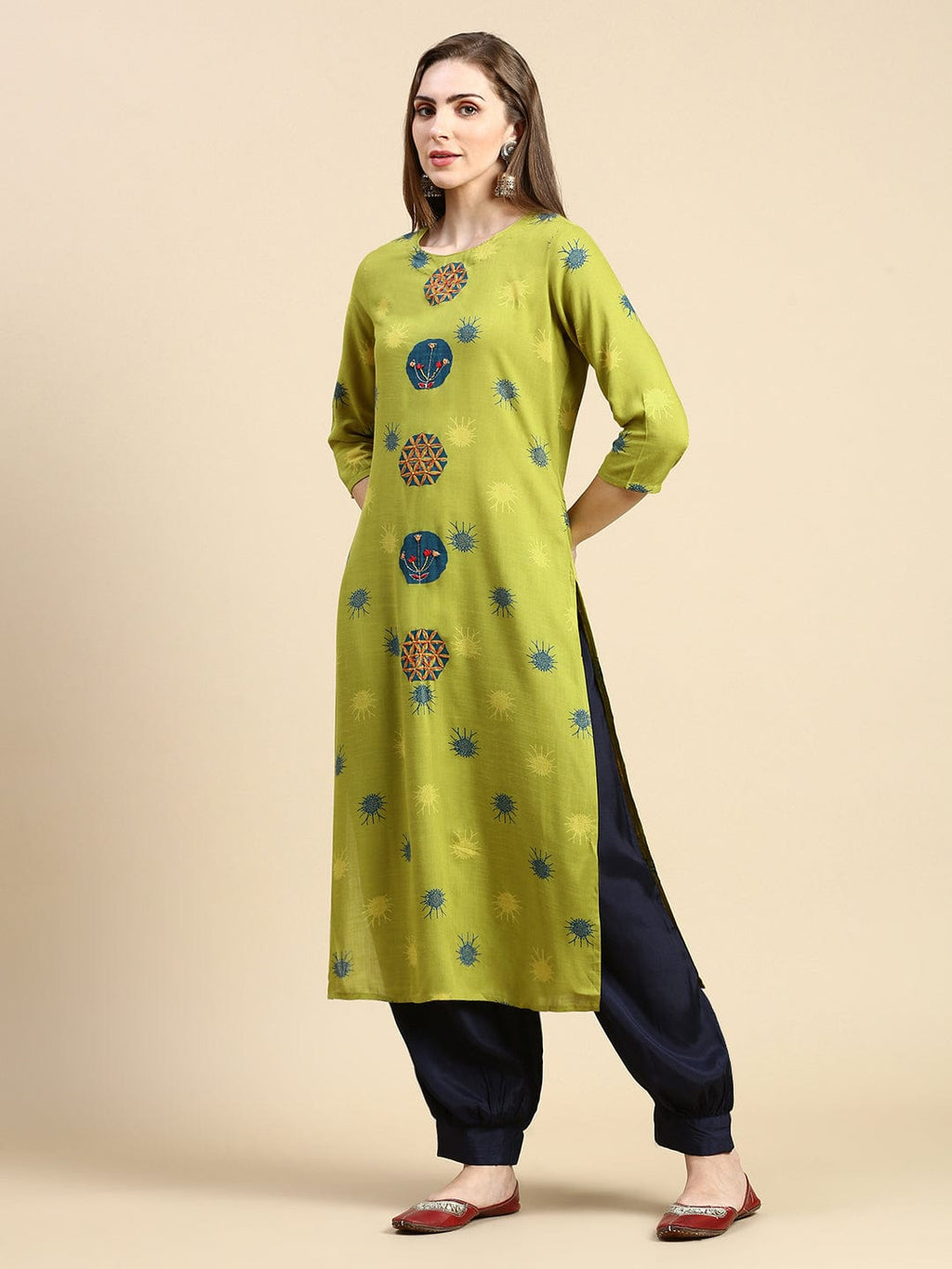 Women's Abstract Green Straight Kurta