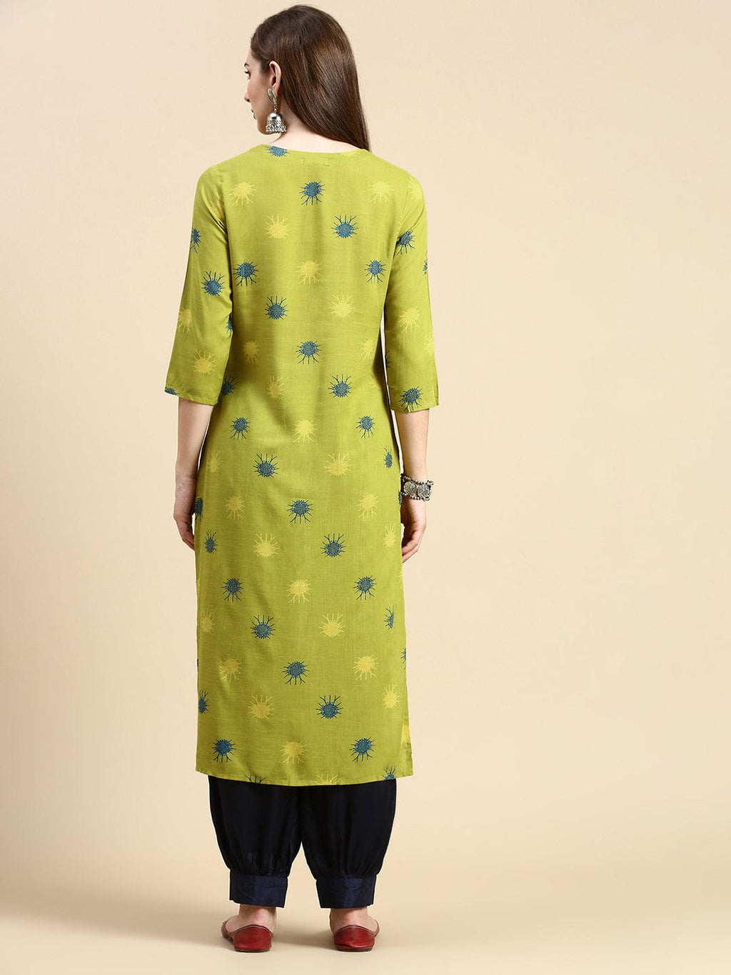 Women's Abstract Green Straight Kurta