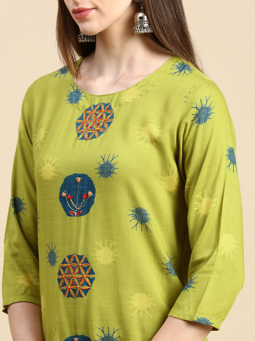 Women's Abstract Green Straight Kurta