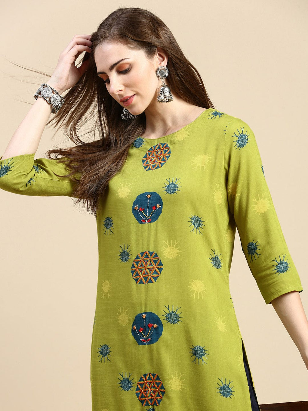 Women's Abstract Green Straight Kurta