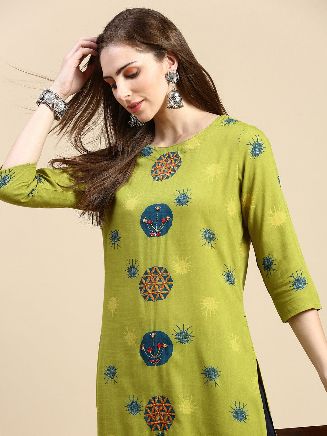 Women's Abstract Green Straight Kurta