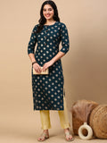 Women's Teal Graphic Straight Kurta