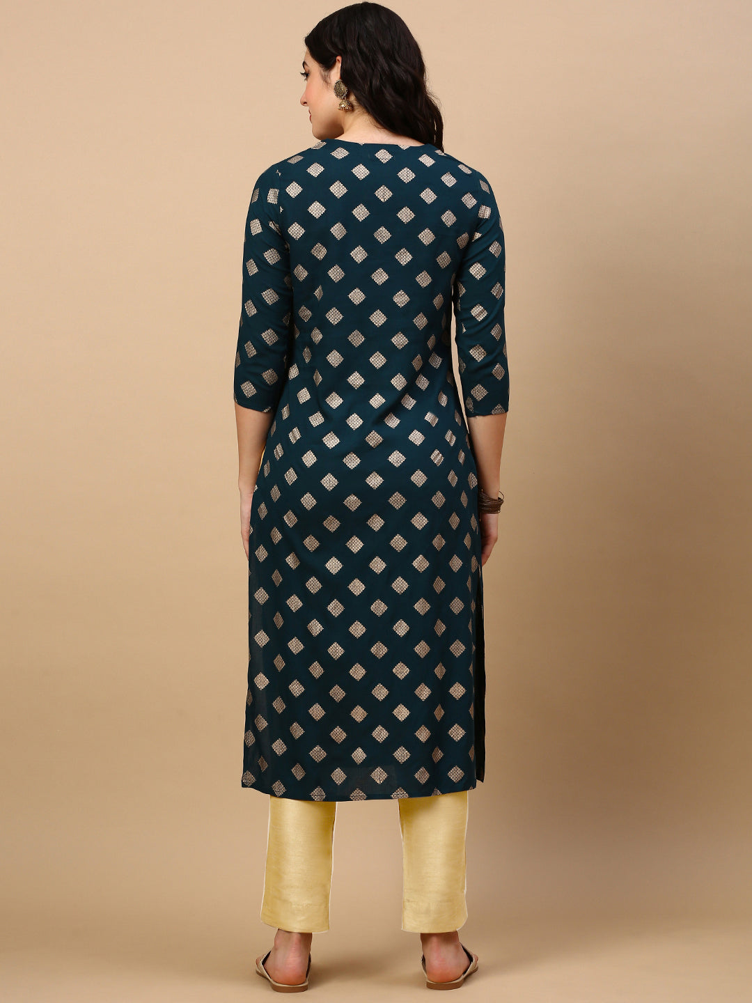 Women's Teal Graphic Straight Kurta