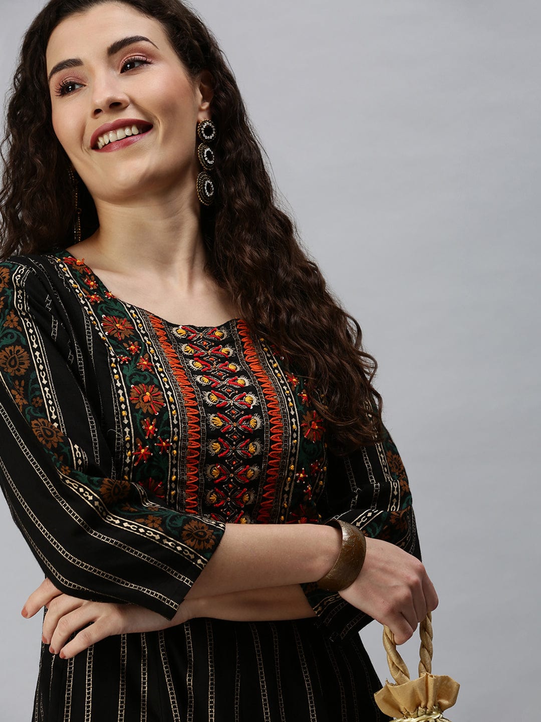 Women's Yoke Design Black Anarkali Kurta