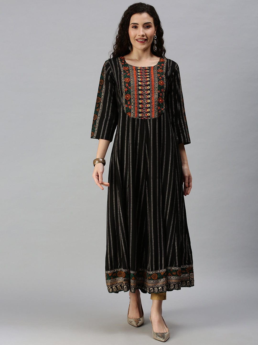 Women's Yoke Design Black Anarkali Kurta