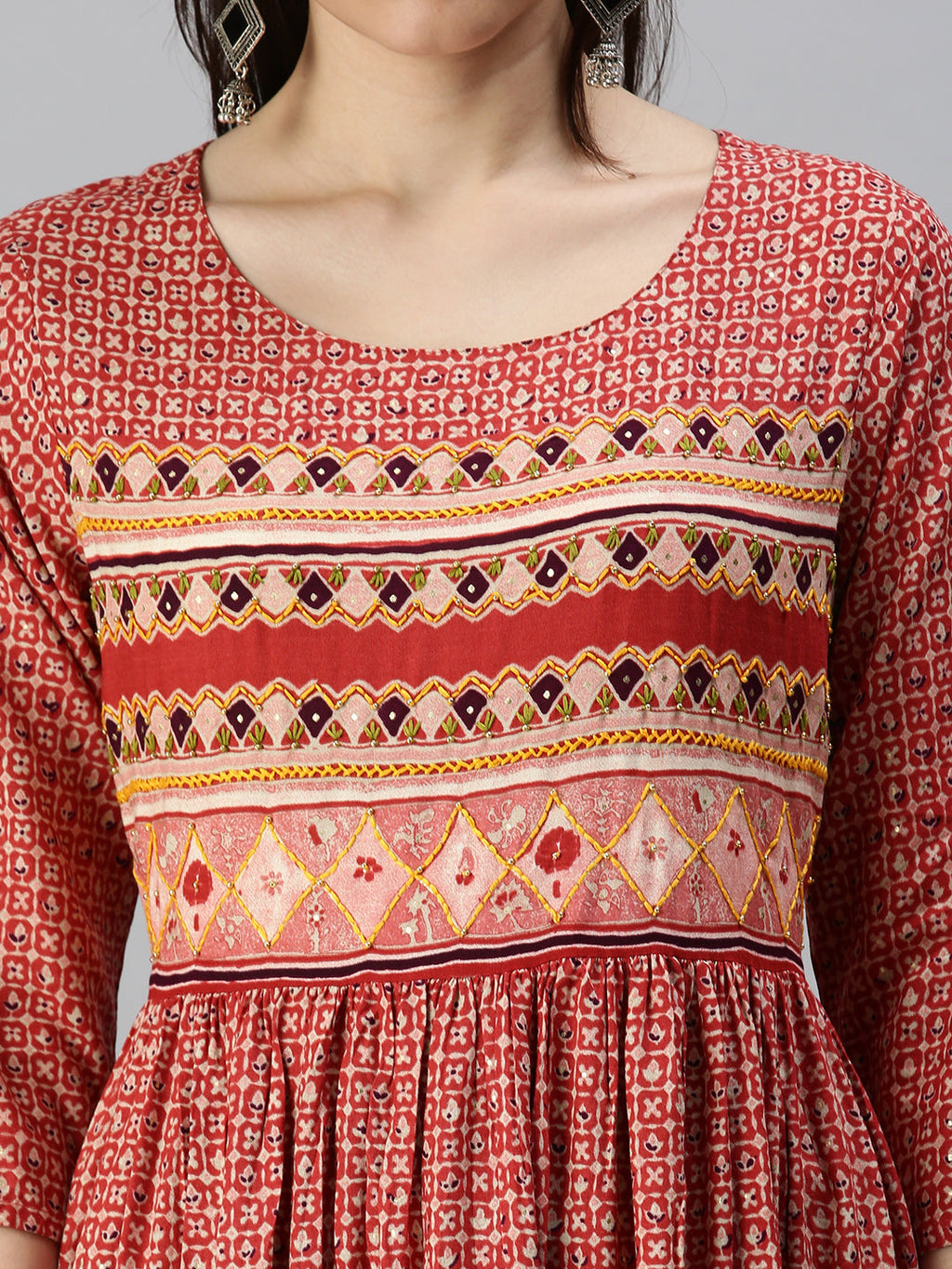 Women's Red Ethnic Motifs Printed Anarkali Kurta