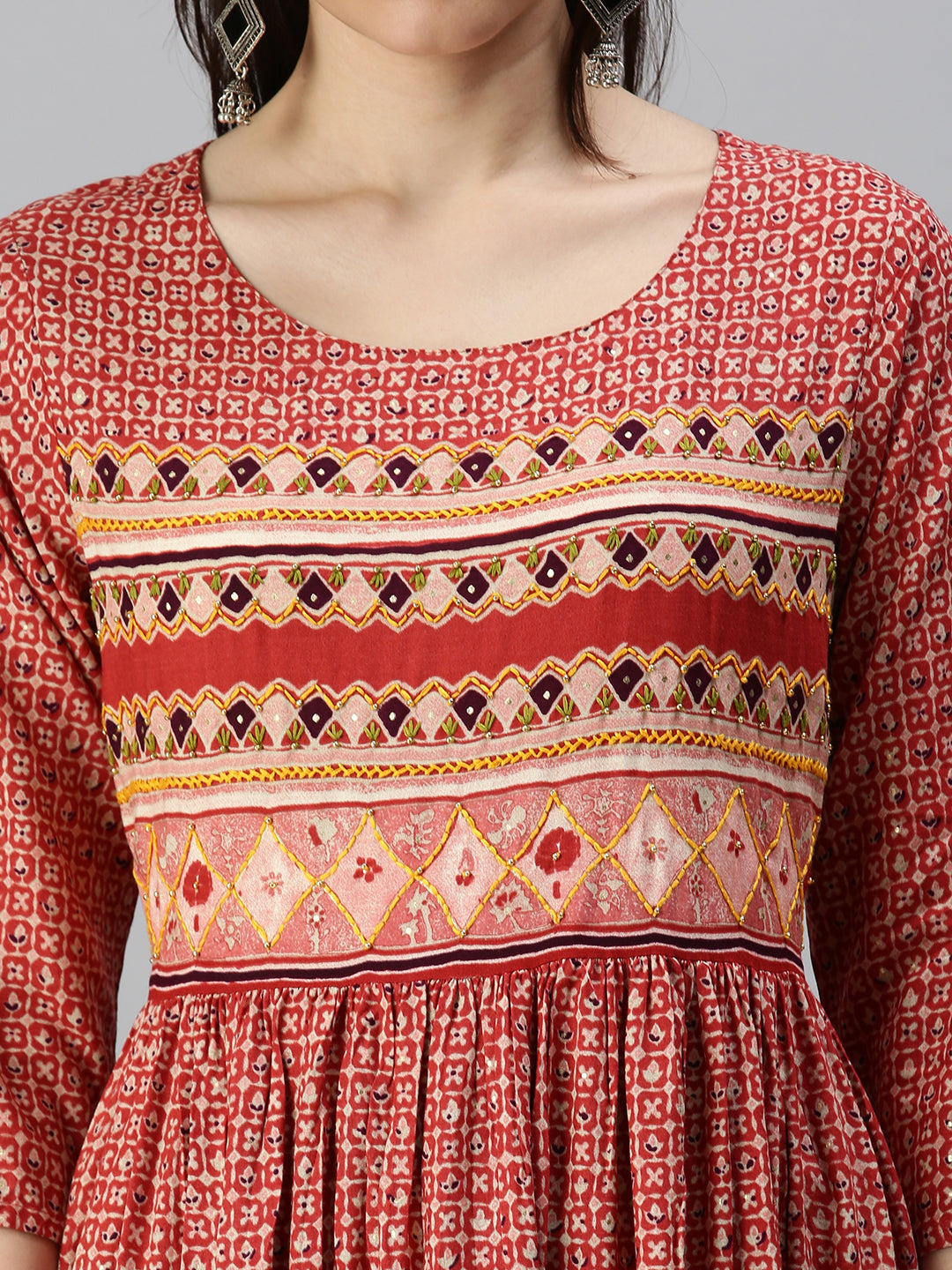 Women's Red Ethnic Motifs Printed Anarkali Kurta