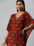 Women's Red Printed Gotta Patti Cotton Kaftan Kurta