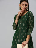 Women's Green Floral Straight Kurta