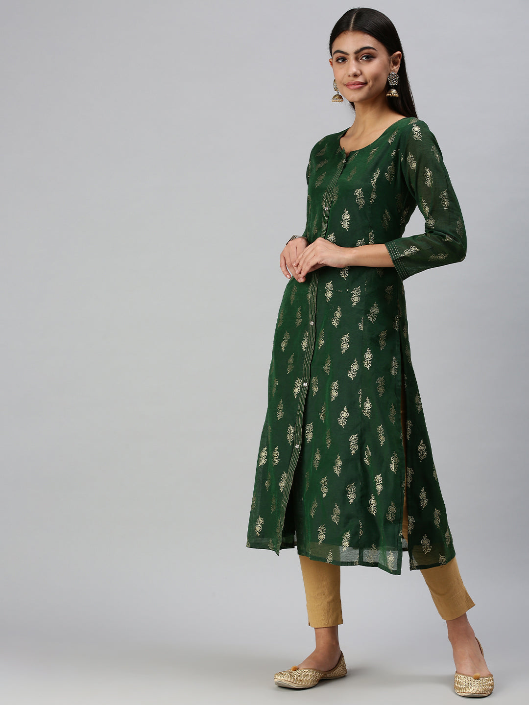 Women's Green Floral Straight Kurta