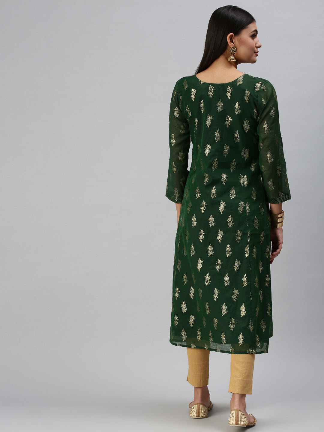 Women's Green Floral Straight Kurta