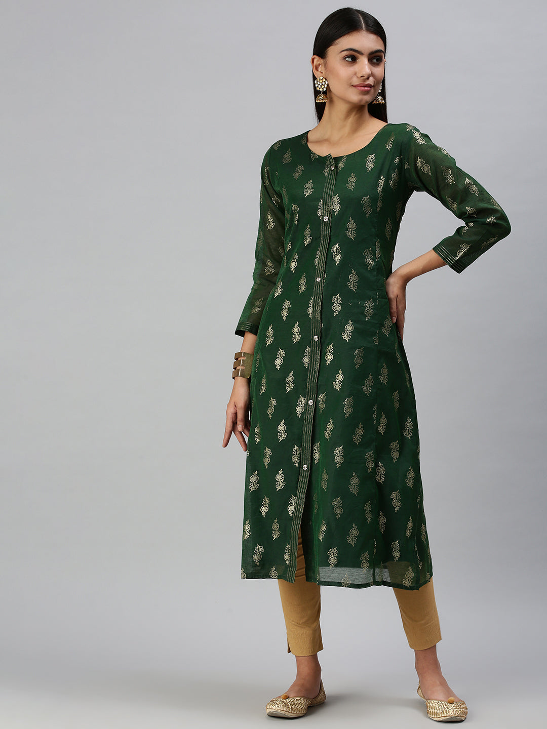 Women's Green Floral Straight Kurta