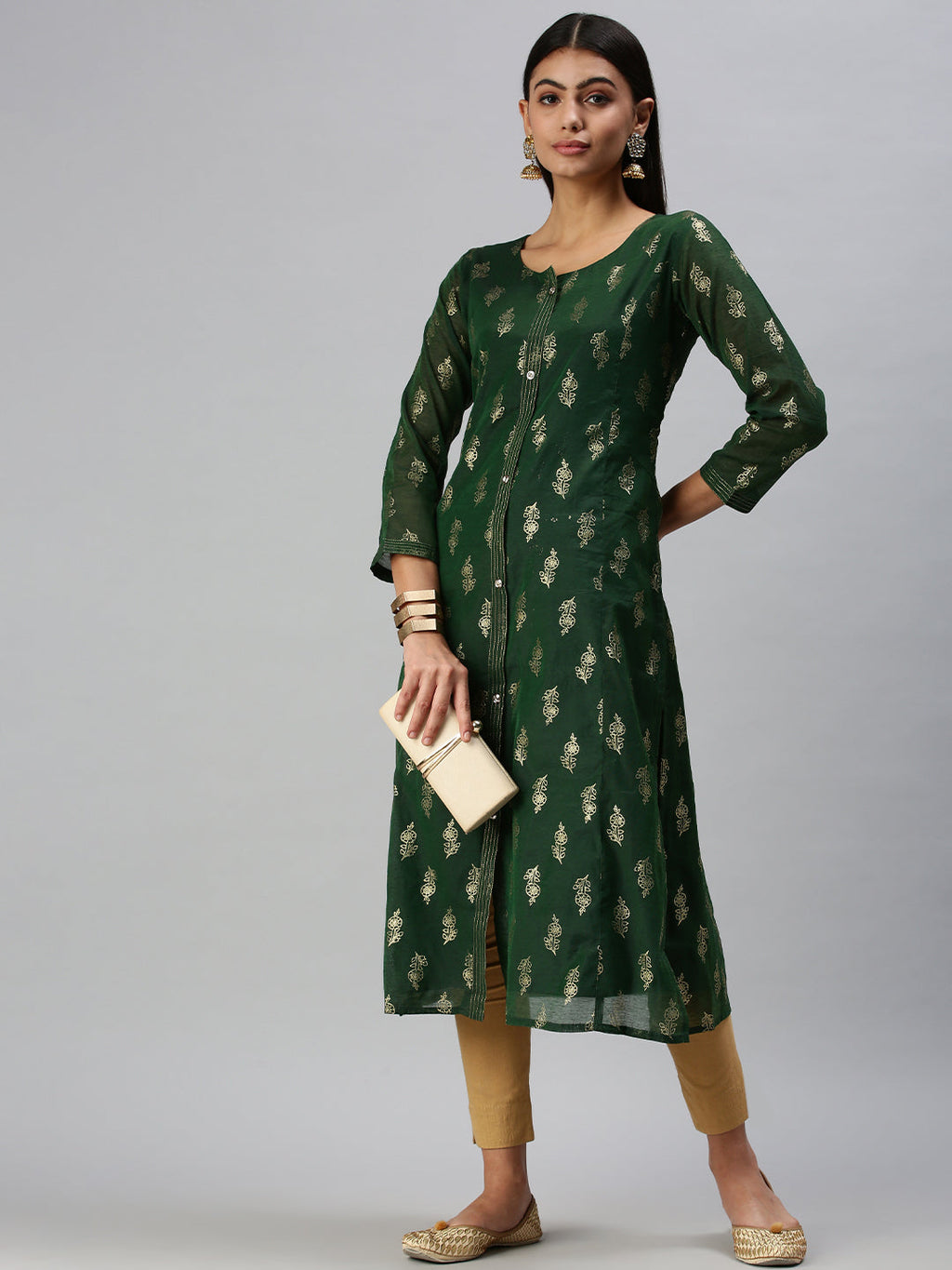 Women's Green Floral Straight Kurta