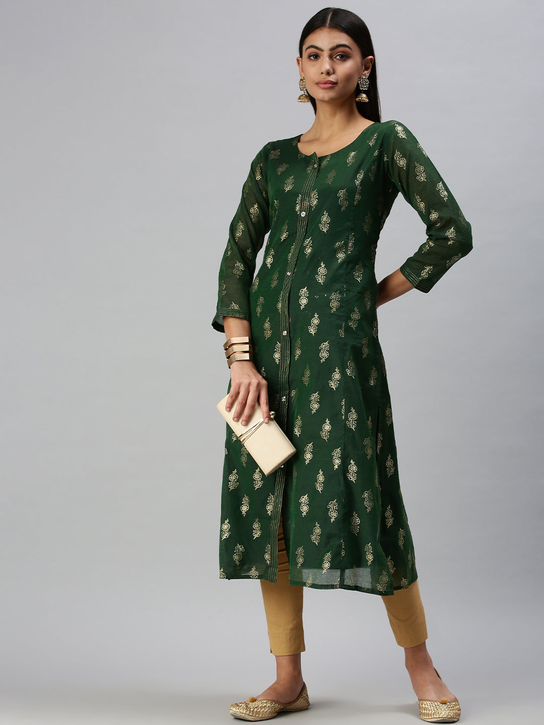 Women's Green Floral Straight Kurta
