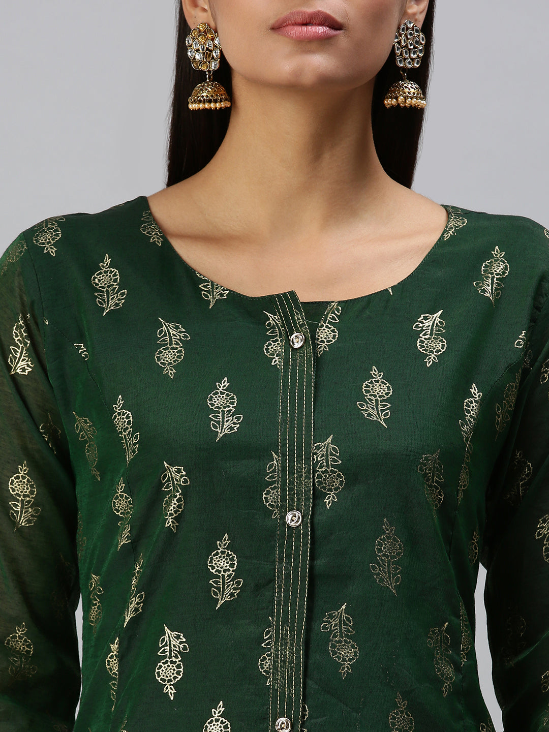 Women's Green Floral Straight Kurta