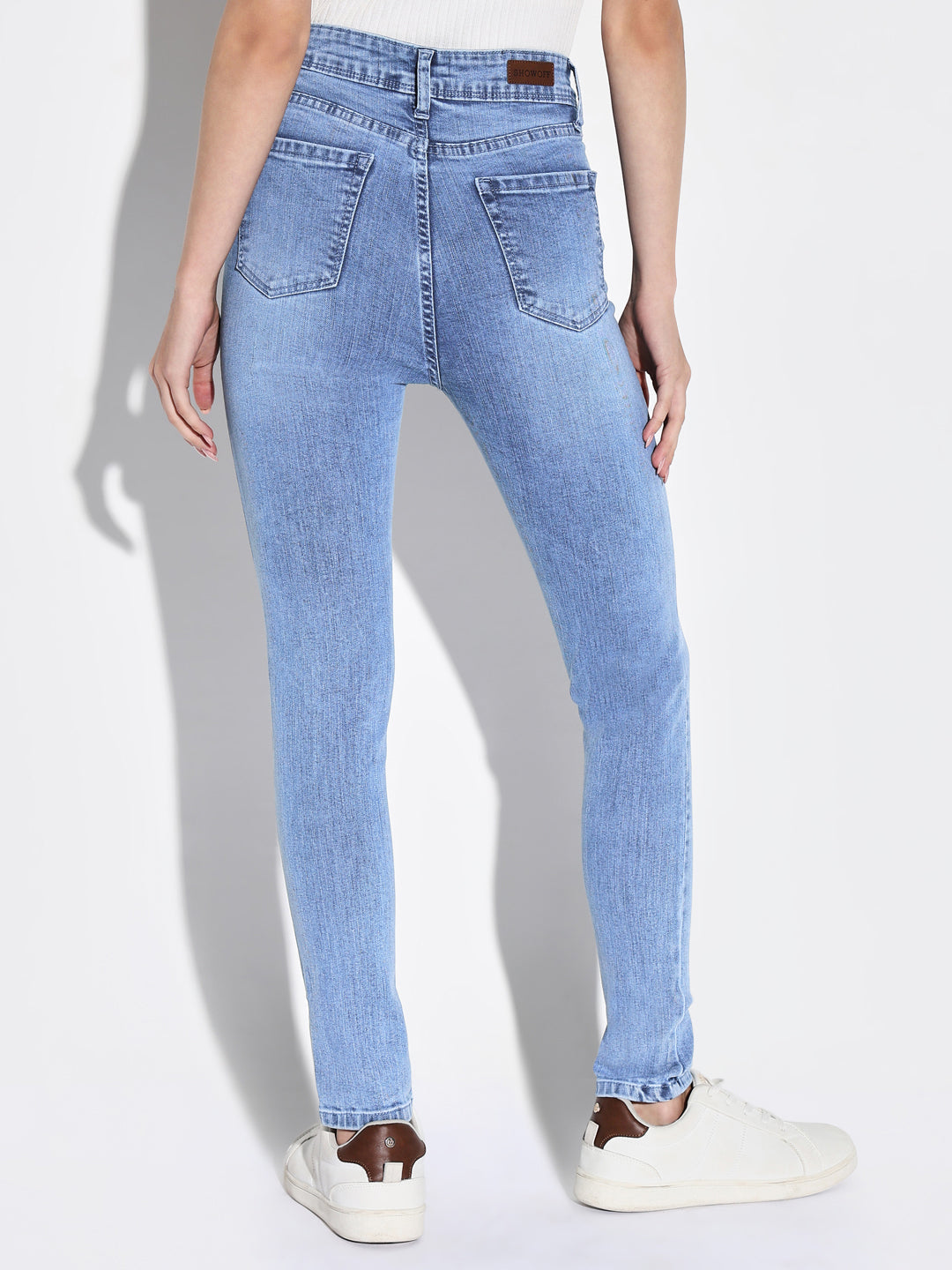 Women's Blue Comfort Skinny Fit Highly Distressed Light Fade Acid Wash Stretchable Jeans