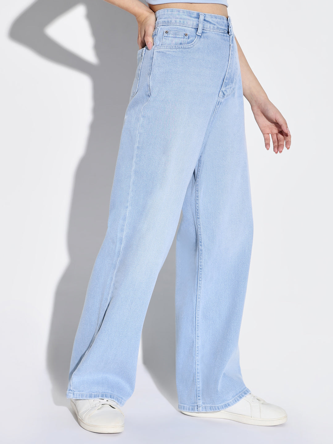 Women's Blue Comfort Wide Leg Light Fade Jeans