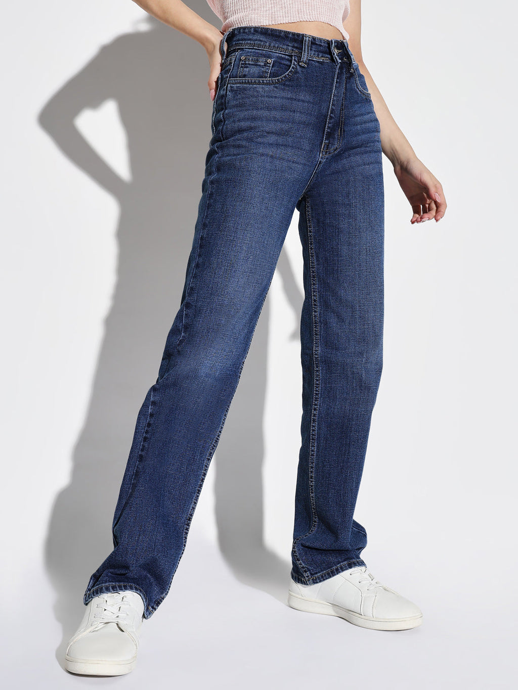 Women's Blue Denim Comfort Wide Leg Light Fade Acid Wash Stretchable Jeans