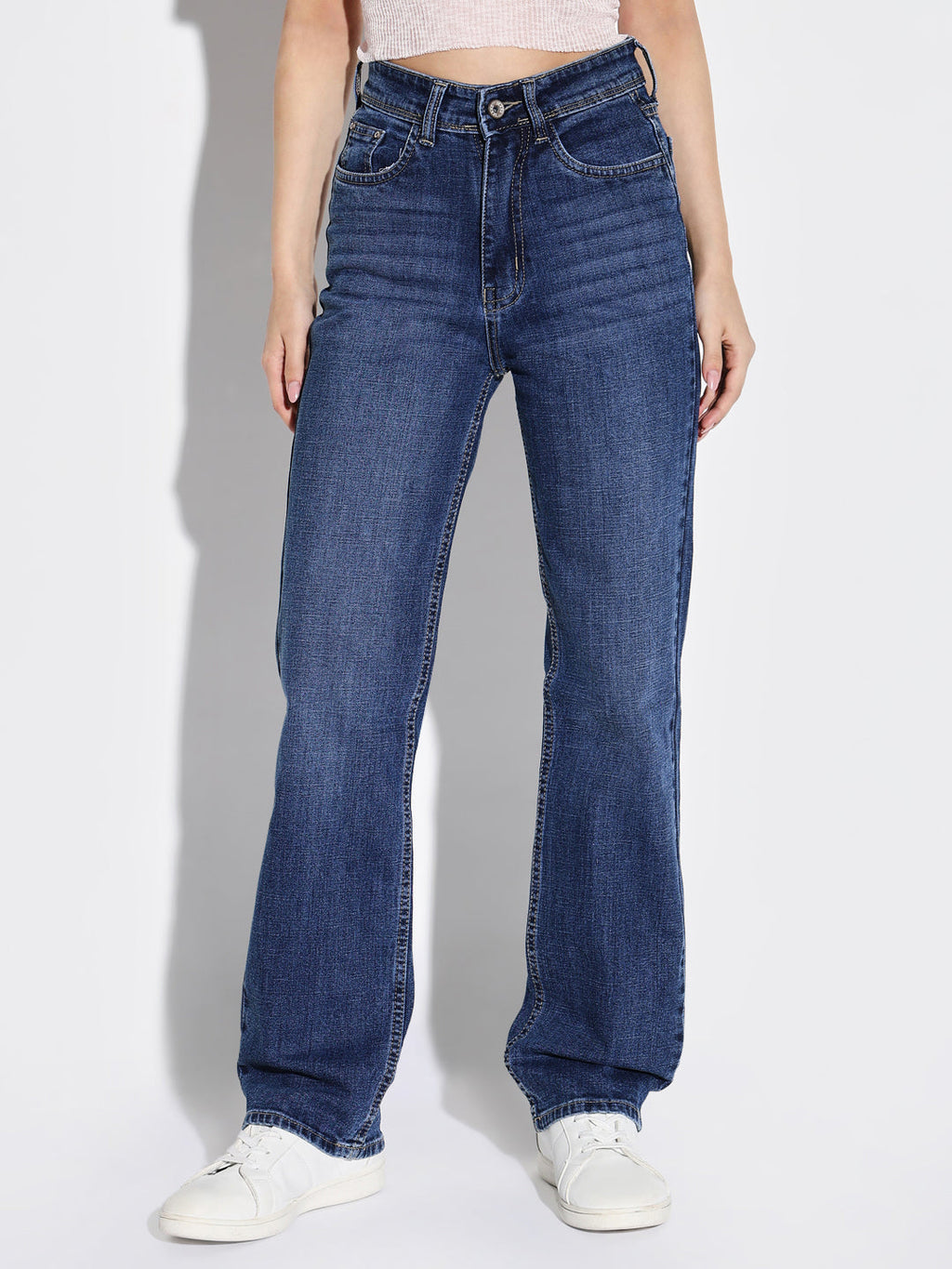 Women's Blue Denim Comfort Wide Leg Light Fade Acid Wash Stretchable Jeans